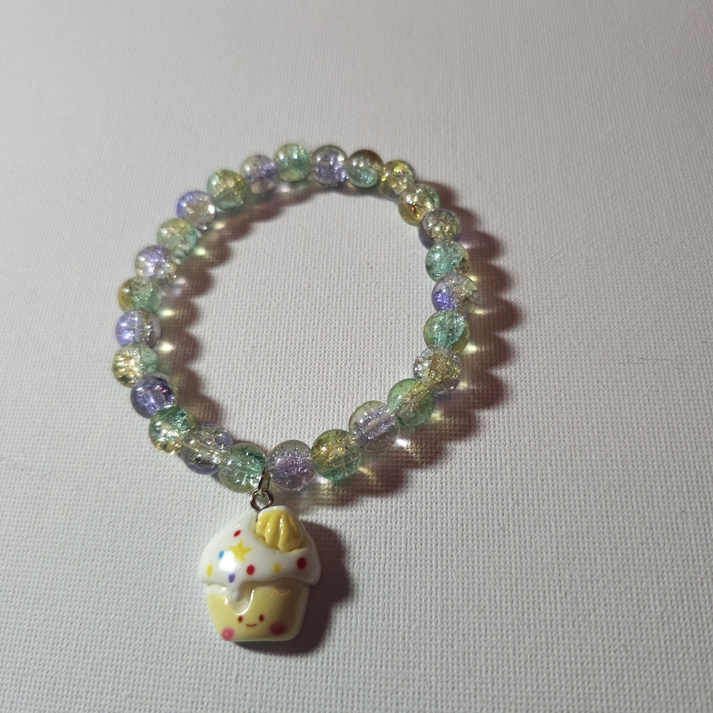 Cupcake Glass Bead Charm Bracelet